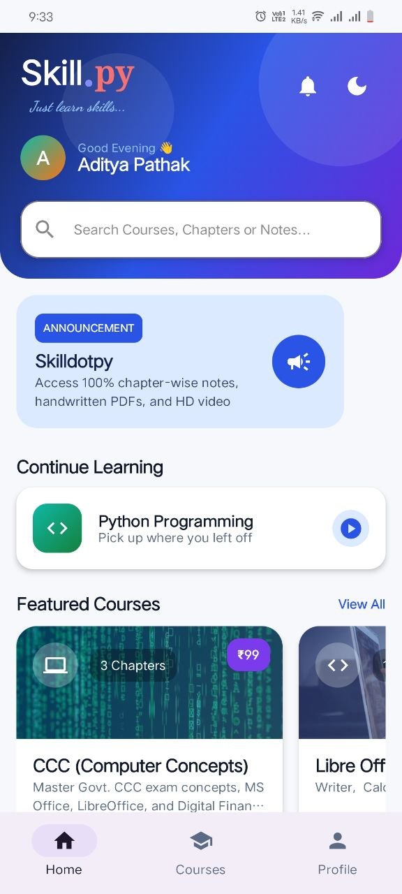 Skilldotpy Official Android App Dashboard